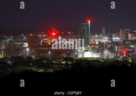 Leeds city centre at night viewed from Middleton Stock Photo