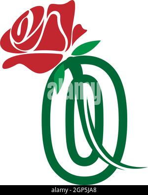Number zero with rose icon logo vector template illustration Stock Vector