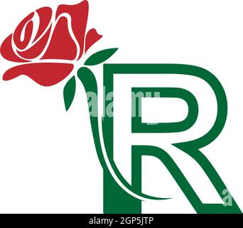 Letter R with rose icon logo vector template illustration Stock Vector