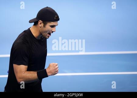 Sofia, Bulgaria. 28th Sep, 2021. USA's Marcos Giron reacts during his match against Spain's Jaume Munar during the ATP 250 Sofia Open. Credit: Pluto/Alamy Live News Stock Photo