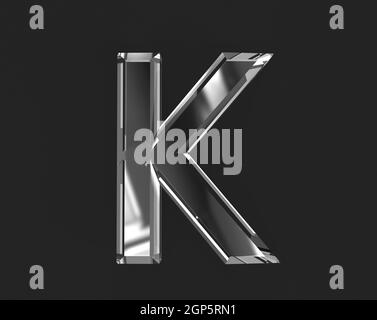 White shine glassy transparent alphabet - letter K isolated on dark, 3D illustration of symbols Stock Photo