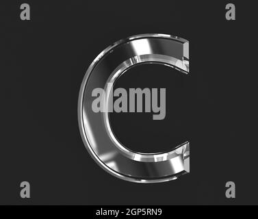 White glossy glass made transparent alphabet - letter C isolated on dark, 3D illustration of symbols Stock Photo