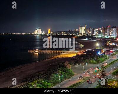 Night aerial urban coastal scene at punta del este city, maldonado department, uruguay Stock Photo