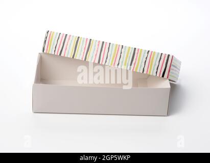 open rectangular cardboard blank box on a white background, top view Stock Photo