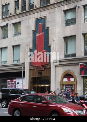 Image of the entrance of the Fashion Tower at 499 7th Avenue. Stock Photo