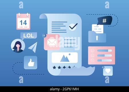 Businesswoman daily planner concept,schedule and to do list,internet signs and elements,trendy style vector illustration Stock Vector