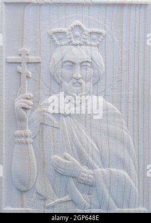 Carving on the machine with numerical control. Cut cutter machine bas Orthodox saint. Stock Photo