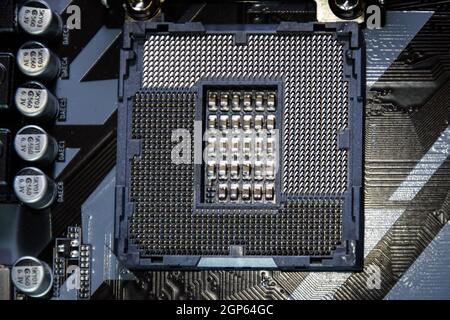 Krasnodar, Russia - September 7, 2018: A nest for the Intel processor in the motherboard. Stock Photo