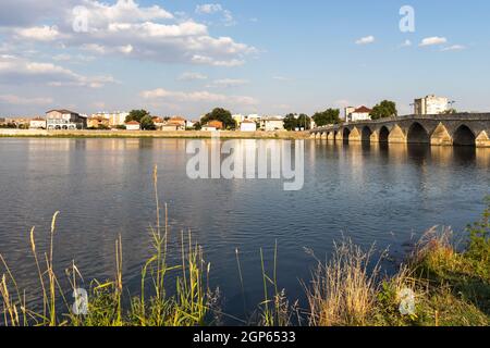 SVILENGRAD, BULGARIA - JULY 19, 2020: Sixteenth century Mustafa Pasha Bridge (Old Bridge) over Maritsa river in town of Svilengrad, Haskovo Region, Bu Stock Photo