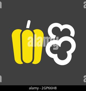 Fresh peppers sliced vector glyph icon on dark background. Barbecue and bbq grill sign. Vegetable. Graph symbol for cooking web site and apps design, Stock Vector