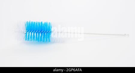 brush for washing bottles on a white background, top view Stock Photo