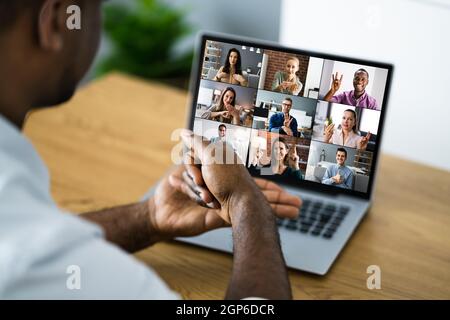 Disabled Deaf Man In Video Conference Call Stock Photo