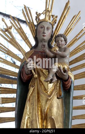 Virgin Mary with baby Jesus, Church of Our Lady of Sorrows in Rosenberg, Germany Stock Photo