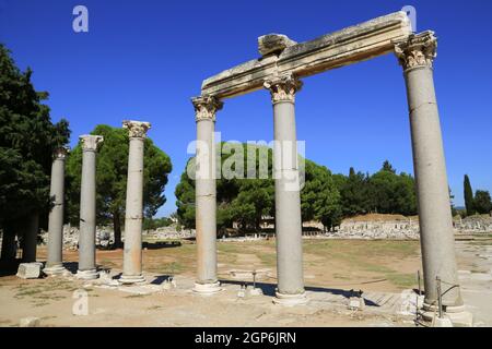 Colonnade at the entrance to the agora (Greek public space) in Ephesus, Turkey. Stock Photo