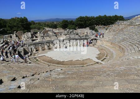 View of the Grand Theater of Ephesus looking northwest. Originally built in the third century BC, it was later enlarged to seat 25,000 by the Romans. Stock Photo