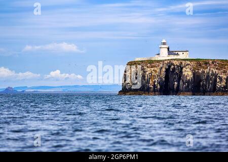 White Inner Farne Lighthouse, Farne Islands, Northumberland, England, United Kingdom Stock Photo