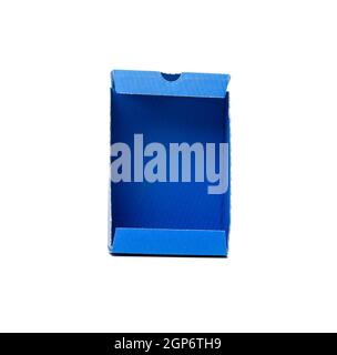 protective paper from under a box with a perfume, template from blue corrugated cardboard, white background Stock Photo