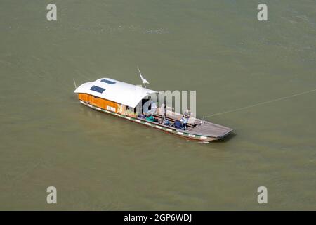 Muensterfaehre, called Leu, rolling ferry across the Rhine, Basel, Switzerland Stock Photo