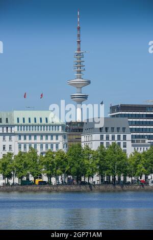 Heinrich Hertz Tower, Neuer Jungfernstieg, Inner Alster Lake, Hamburg, Germany Stock Photo
