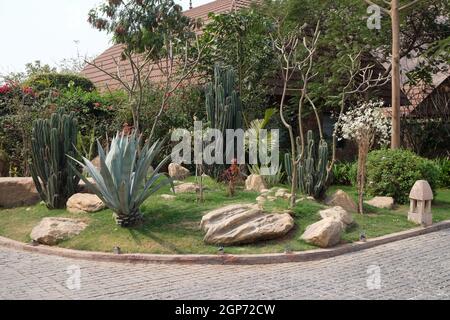 Garden in the Ananta Spa and Resorts Hotel in Pushkar, Rajasthan, India Stock Photo