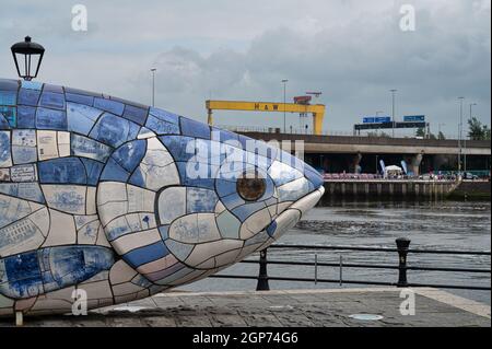 Belfast, N.Ireland- Sept 4, 2021: The Salmon of Knowledge, also known as The Big Fish in Belfast city. Stock Photo