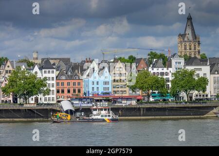 Rhine, old buildings, Frankenwerft, Rheingarten, Gross St. Martin, Cologne, North Rhine-Westphalia, Germany Stock Photo