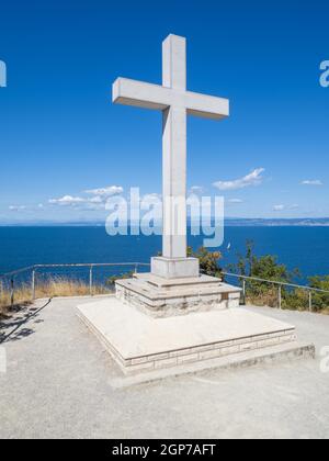 White cross, beli kriz, Gulf of Trieste, Strunjan, Adriatic coast, Istria, Slovenia Stock Photo