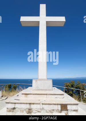 White cross, beli kriz, Gulf of Trieste, Strunjan, Adriatic coast, Istria, Slovenia Stock Photo