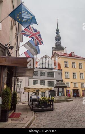 TALLINN, ESTONIA - AUGUST 22, 2016: Rataskaevu plats square in the Old Town in Tallinn, Estonia. Hotel St. Petersbourg on the left. Stock Photo