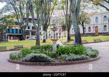 Bogota, Colombia, September 18, 2021 Usaquén district.  The central square Stock Photo