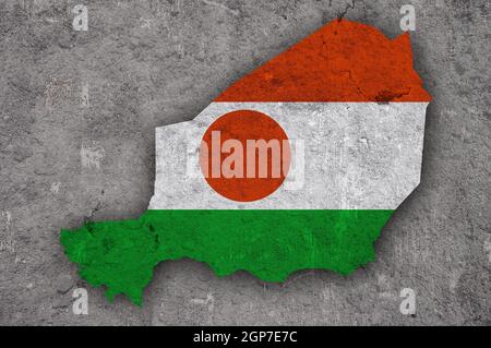 Map and flag of Niger on weathered concrete Stock Photo