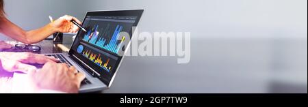 KPI Dashboard Data Report On Analyst Computer Stock Photo