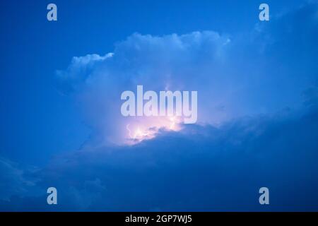 Lightnings in storm clouds. Peals of a thunder and the sparkling Stock ...