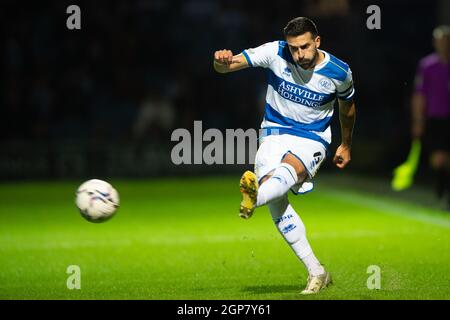 London, UK. 28th Sep, 2021. Yoann Barbet of Queens Park Rangers during the EFL Sky Bet Championship match between Queens Park Rangers and Birmingham City at The Kiyan Prince Foundation Stadium, London, England on 28 September 2021. Photo by Salvio Calabrese. Editorial use only, license required for commercial use. No use in betting, games or a single club/league/player publications. Credit: UK Sports Pics Ltd/Alamy Live News Stock Photo