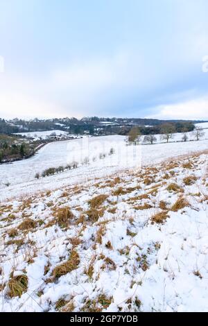 Snow covers the hills of Mundaydean, near Marlow Stock Photo