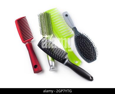 Combs and hairbrushes isolated on white background Stock Photo