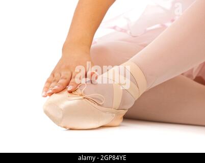 Closeup view of ballerina's feet on pointes Stock Photo