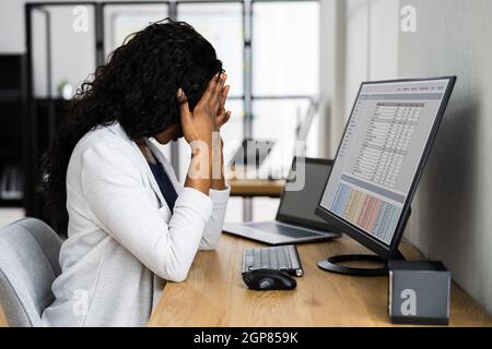 Upset Or Tired African Business Woman. Stressed And Bored Stock Photo