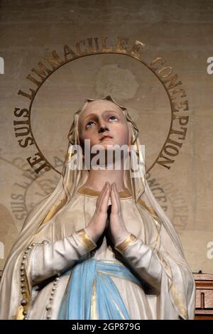 I Am the Immaculate Conception, Our Lady of Lourdes, statue in the St Francis Xavier's Church in Paris, France Stock Photo