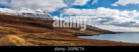 Mountain view in Reydarfjordur on the east side of Iceland in a sunny day Stock Photo