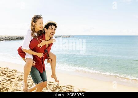 Young hispanic couple having fun on summer vacation Stock Photo