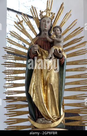 ROSENBERG, GERMANY - MAY 06: Virgin Mary with baby Jesus, Church of Our Lady of Sorrows in Rosenberg, Germany on May 06, 2014. Stock Photo