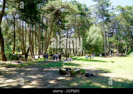MEDELLIN, COLOMBIA - Jul 21, 2019: A shallow focus of people at a trip in the public park Arvi in the city of Medellin Stock Photo