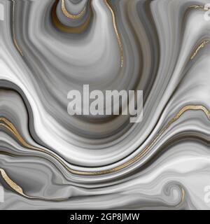 Liquid abstract marble agate background with gold glitter splatter texture. Fluid marbling effect with gold vein. Illustration Stock Photo