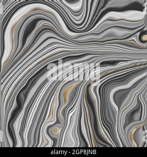 Beautiful grey curly marble agate with golden veins. Abstract marbling agate texture and shiny gold background. Fluid marbling effect . illustration Stock Photo