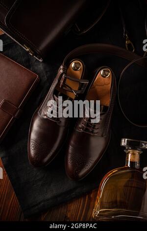 Flat lay composition of businessman accessories. Man's style. Stock Photo