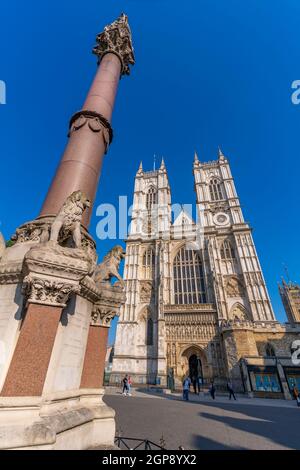 View of Crimea and Indian Mutiny Memorial and Westminster Abbey, Westminster, London, England, United Kingdom, Europe Stock Photo