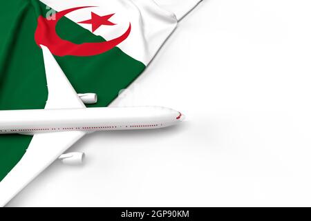 Passenger airplane and flag of Algeria. 3D illustration Stock Photo