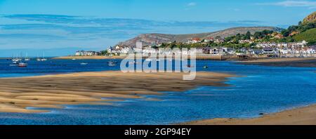 View of boats of the Conwy River, Conwy, Gwynedd, North Wales, United Kingdom, Europe Stock Photo