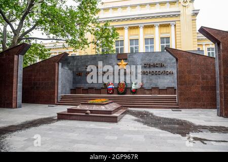 Novorossiysk, Russia - May 20, 2018: Sons of the fatherland who died on the land of Novorossiysk. Monument in honor of the victory in the great Patrio Stock Photo
